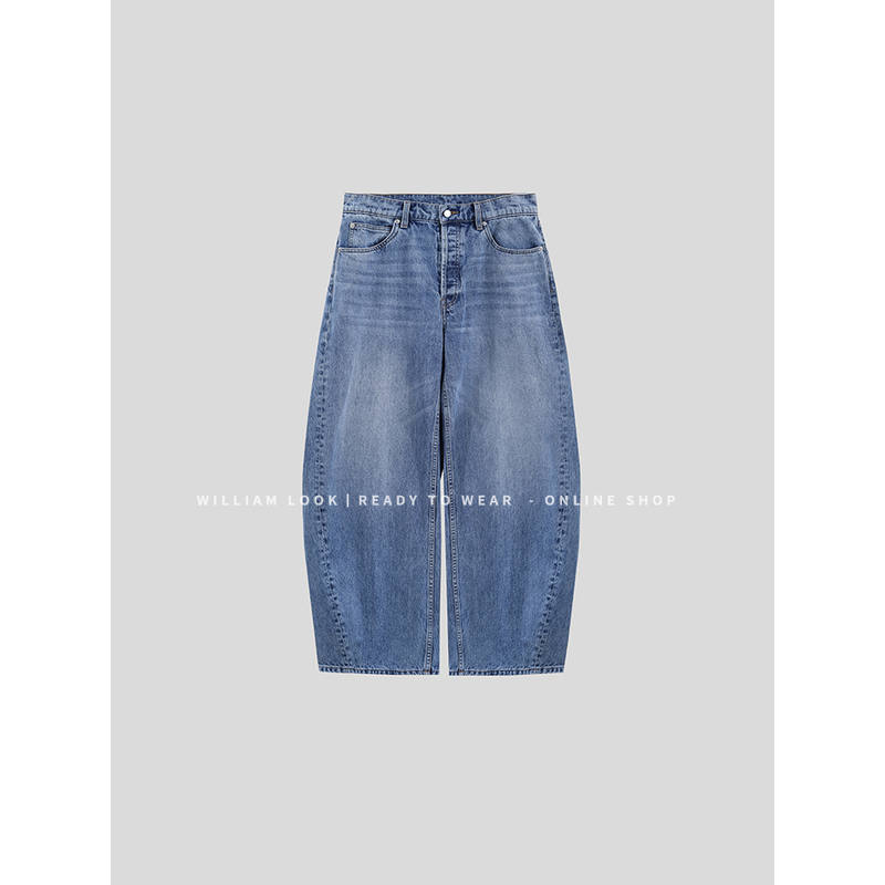 威廉威 男女同款【阔腿弯刀】13oz精工洗水石磨宽松弯刀牛仔裤E1021