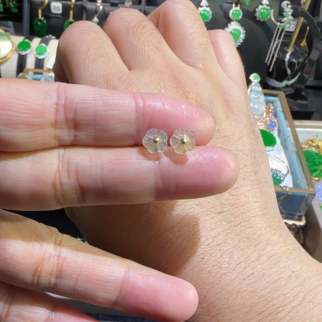翡翠18K金镶嵌颈饰耳钉