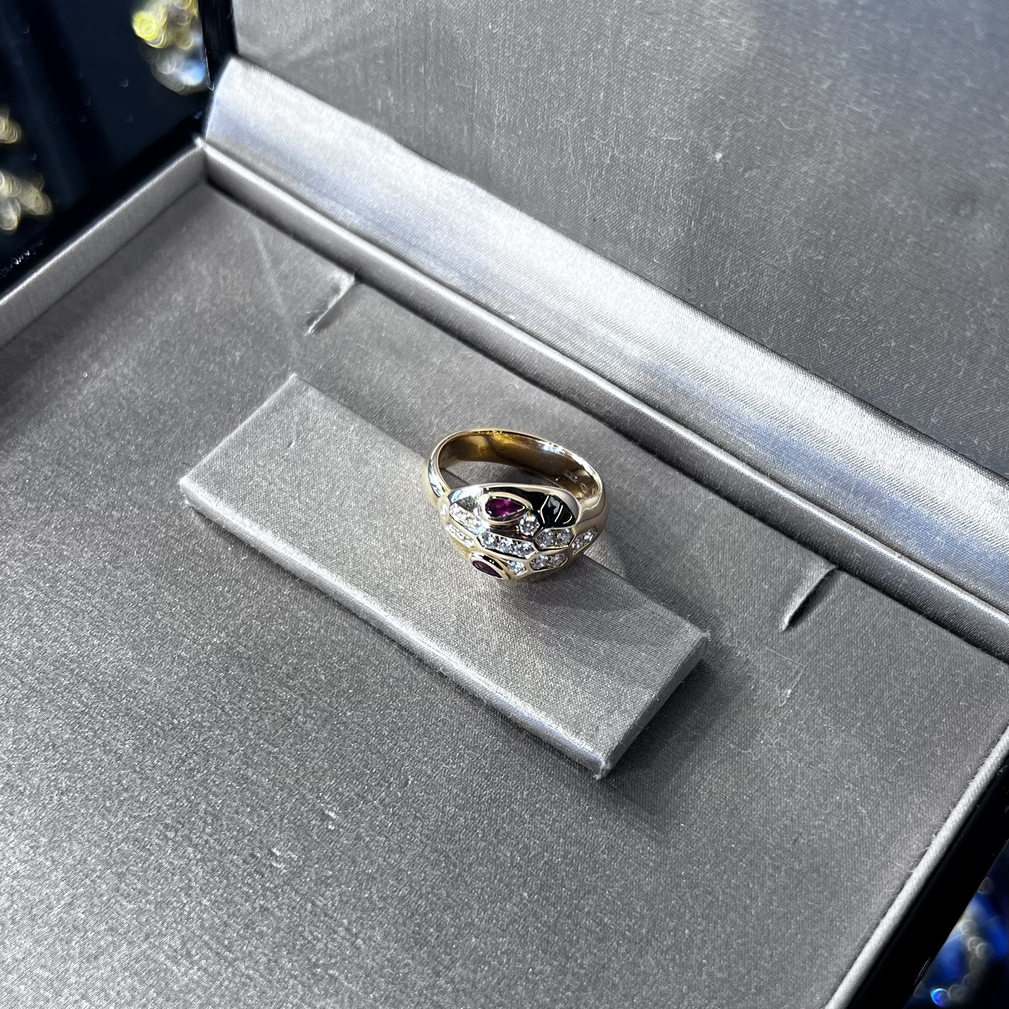 99新 BVLGARI/宝格丽 18K玫瑰金镶钻蛇头戒指