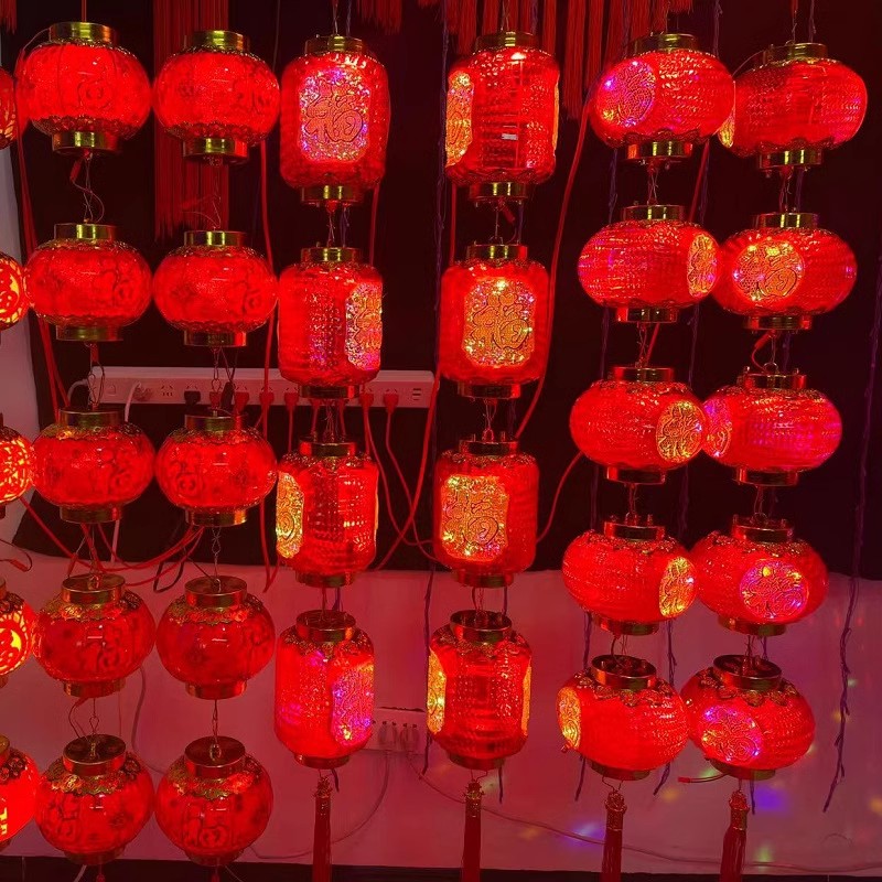 LED水晶福灯笼灯连串插电红灯笼挂饰亚克力灯笼新年装饰节庆灯笼