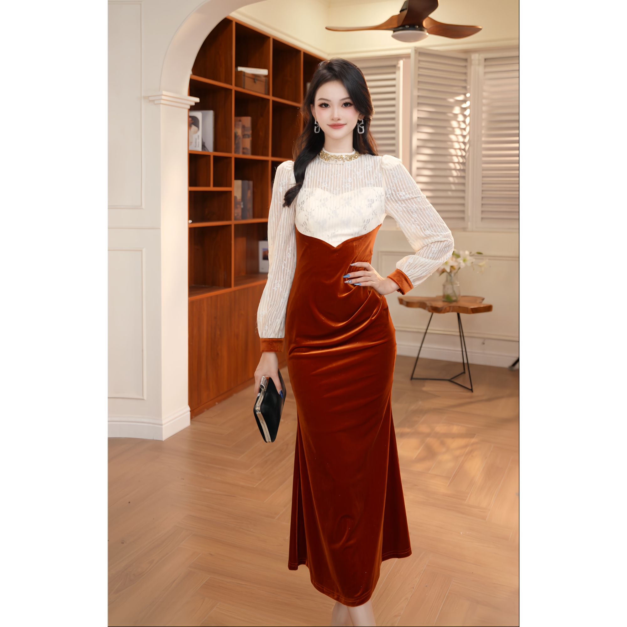 【香香定制】新款法式时尚拼接修身显瘦优雅高级连衣裙21541