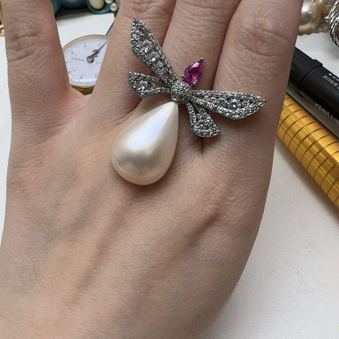 戒圈银S925镶嵌拼合珍珠（马贝珠）