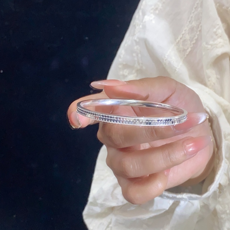 足银手镯 A01龙鳞满天星手镯闪亮闭口实心镯子时尚小众高级感七夕