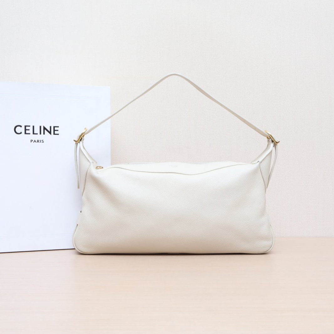 95新 Celine/思琳 活动黑黑 中号柔软牛皮革手袋 米白色