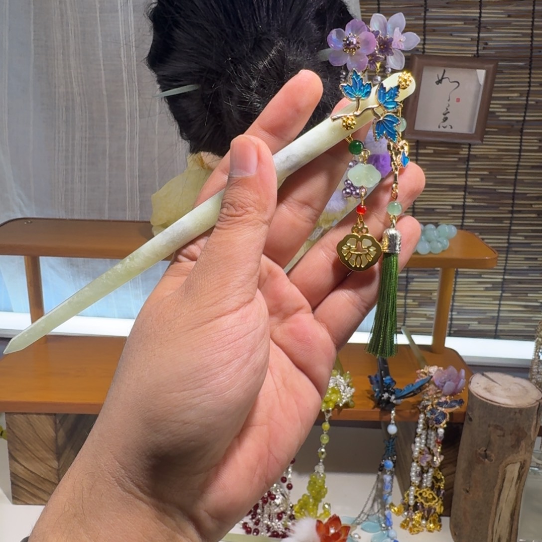 蛇纹石玉合金发饰