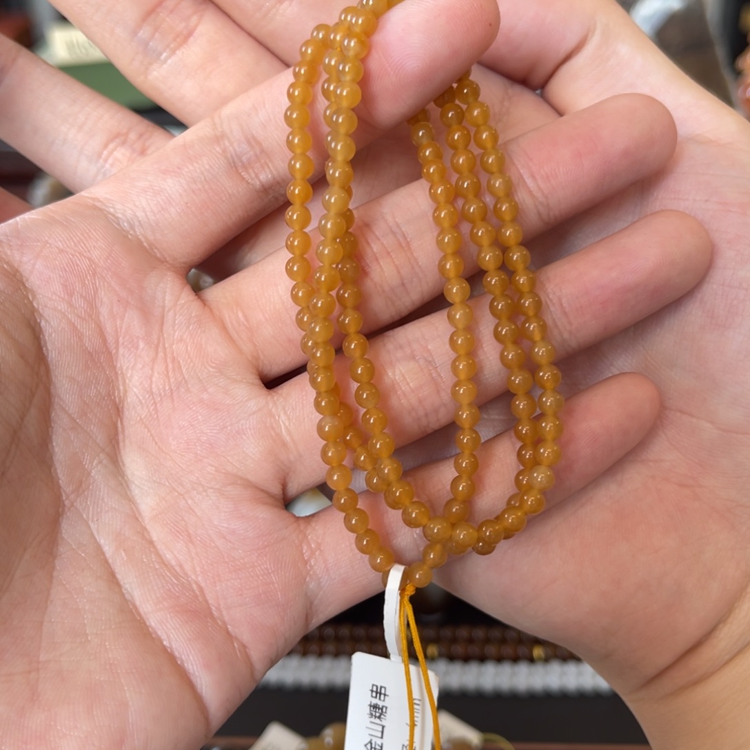 和田玉（糖玉）未镶嵌手链金山全糖4mm小米珠