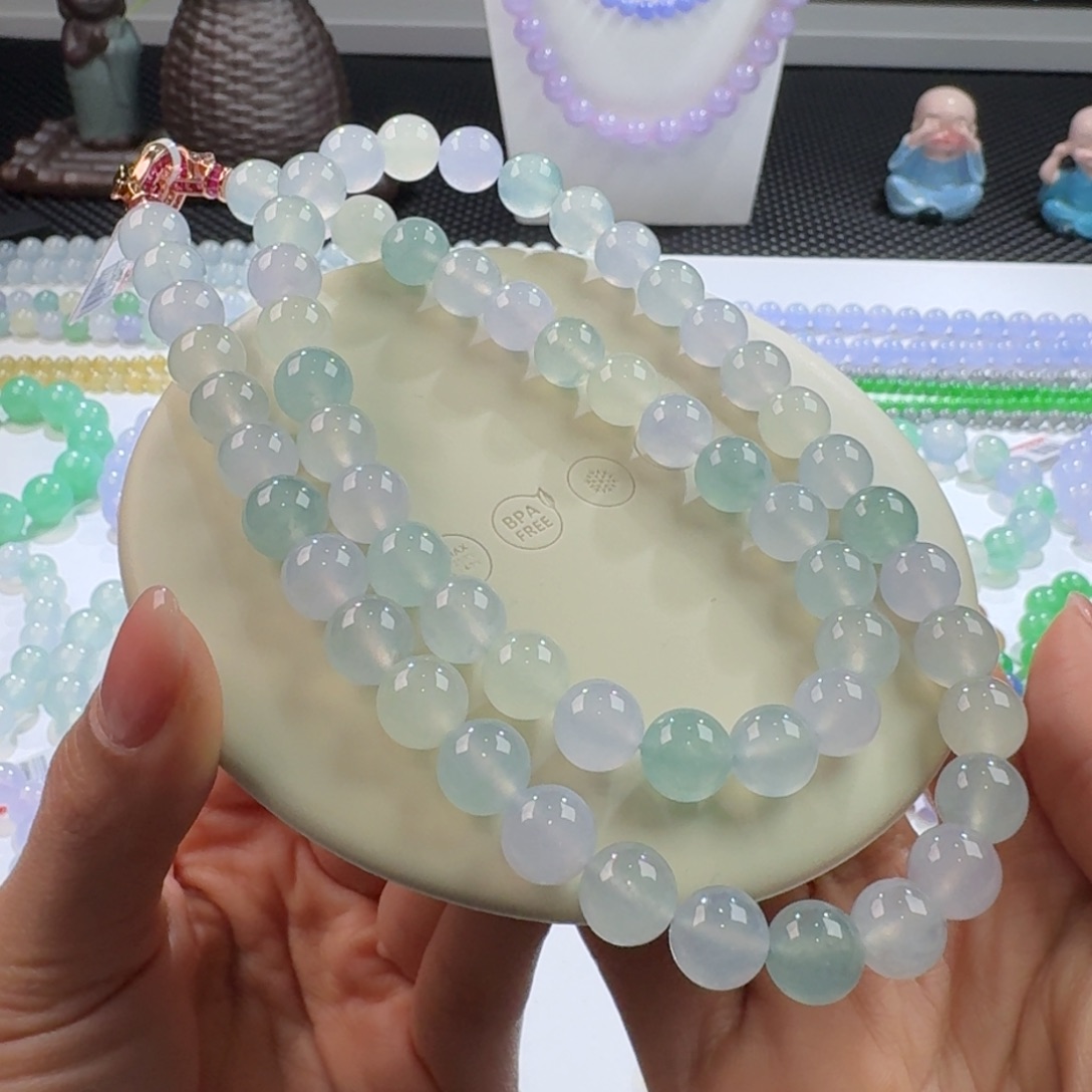 翡翠颈饰未镶嵌高冰梦幻马卡龙长串10mm