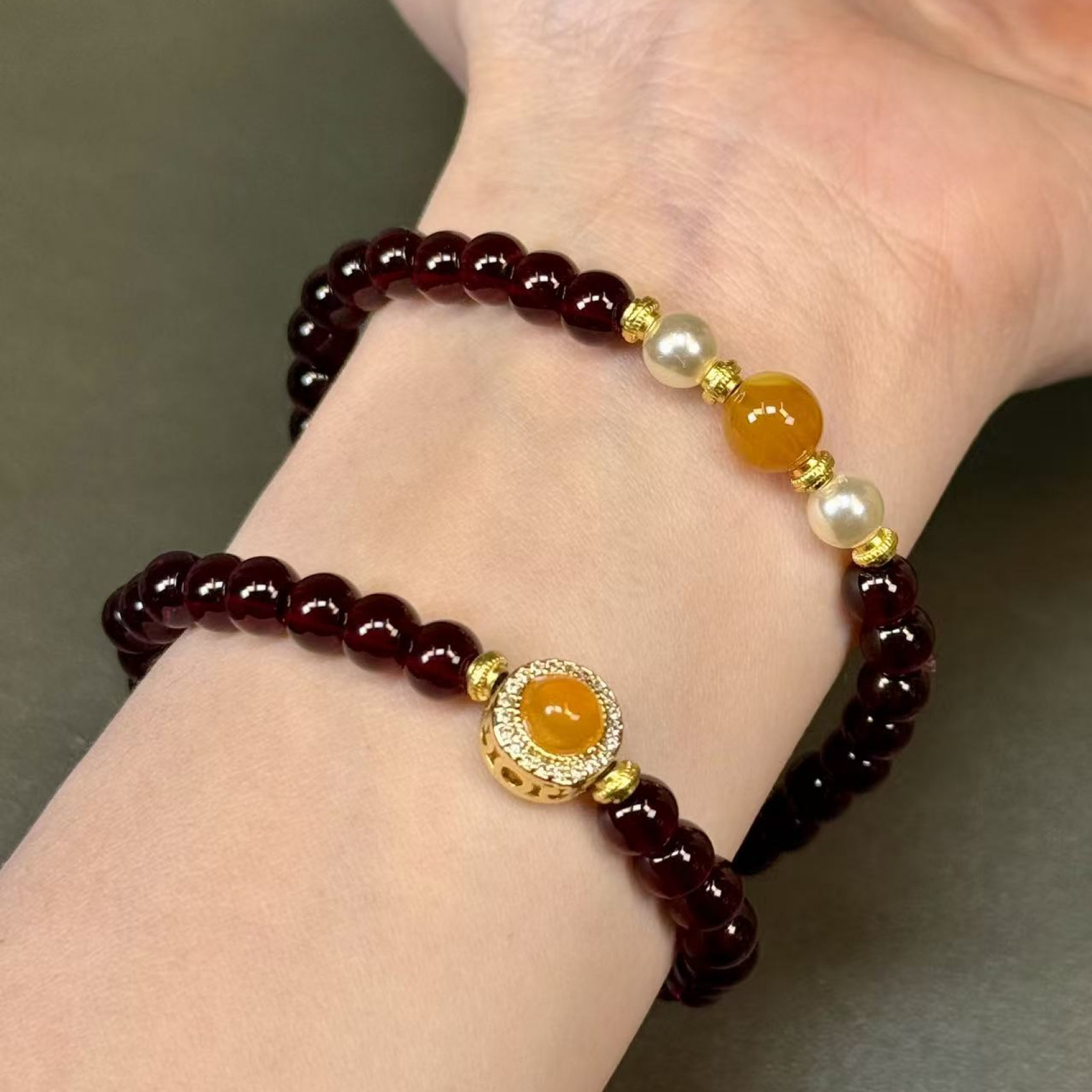 朱朱专属-石榴石轻奢精美双圈手链无礼盒MK1043