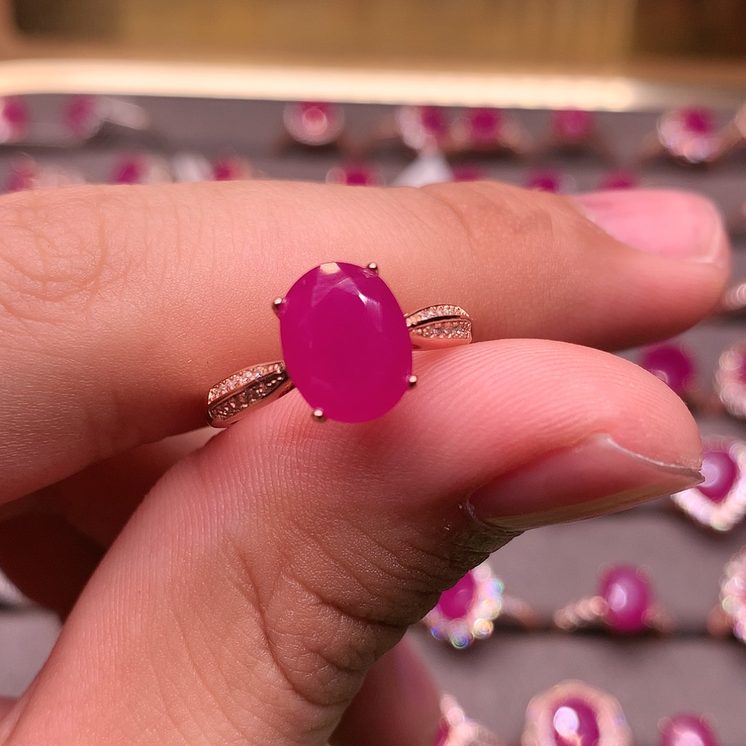 红宝石戒指银S925镶嵌