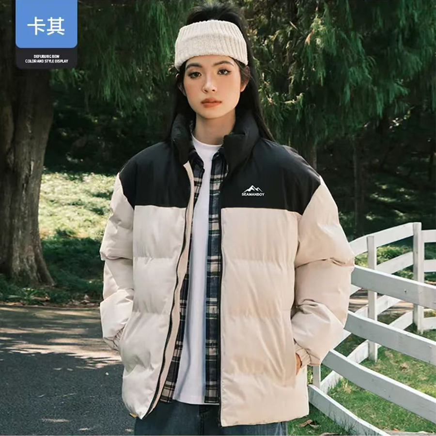 羽绒服拼色2025男女同款白鸭绒冬季时尚立领保暖轻便休闲防水外套