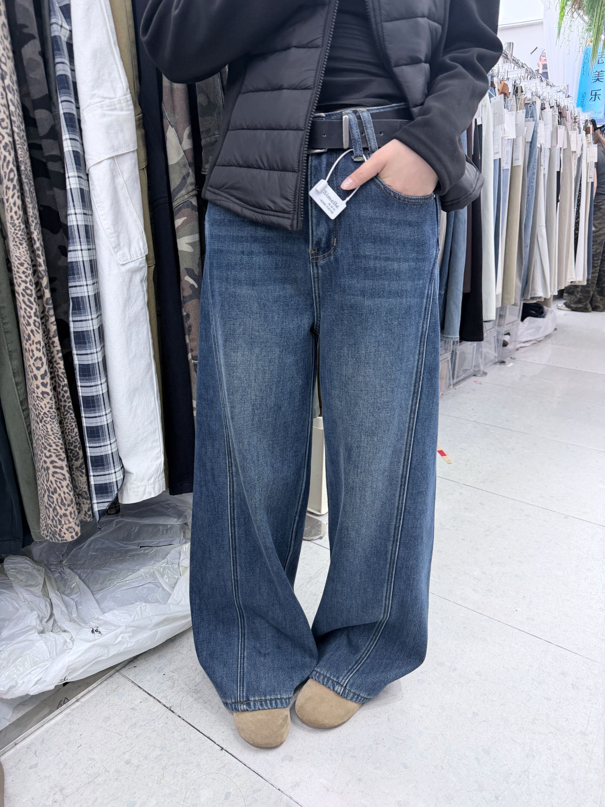 思美乐～加绒加厚直筒阔腿弯刀裤F9212（不带皮带）