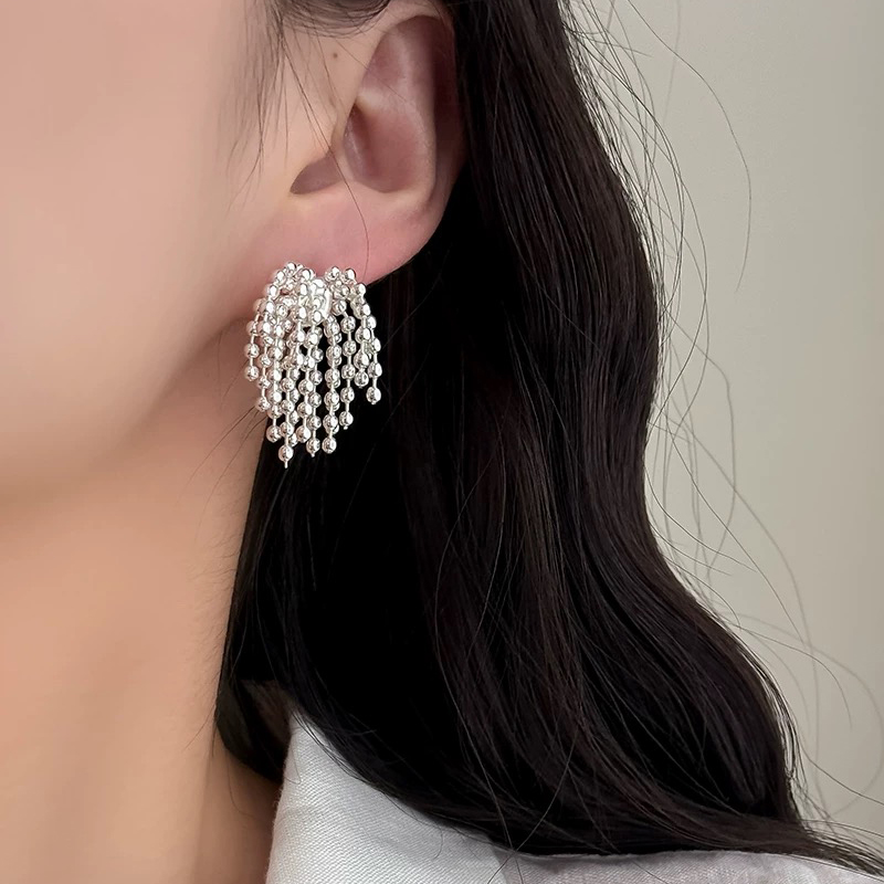 铜合金耳饰 s925银针韩系高级流苏耳环时尚通勤气质百搭长款耳环