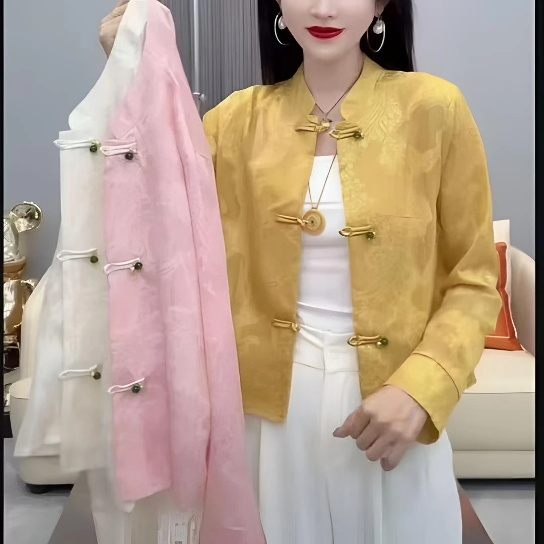 防晒立领薄款女百搭气质长袖短外套夏季开衫提花唐装网红