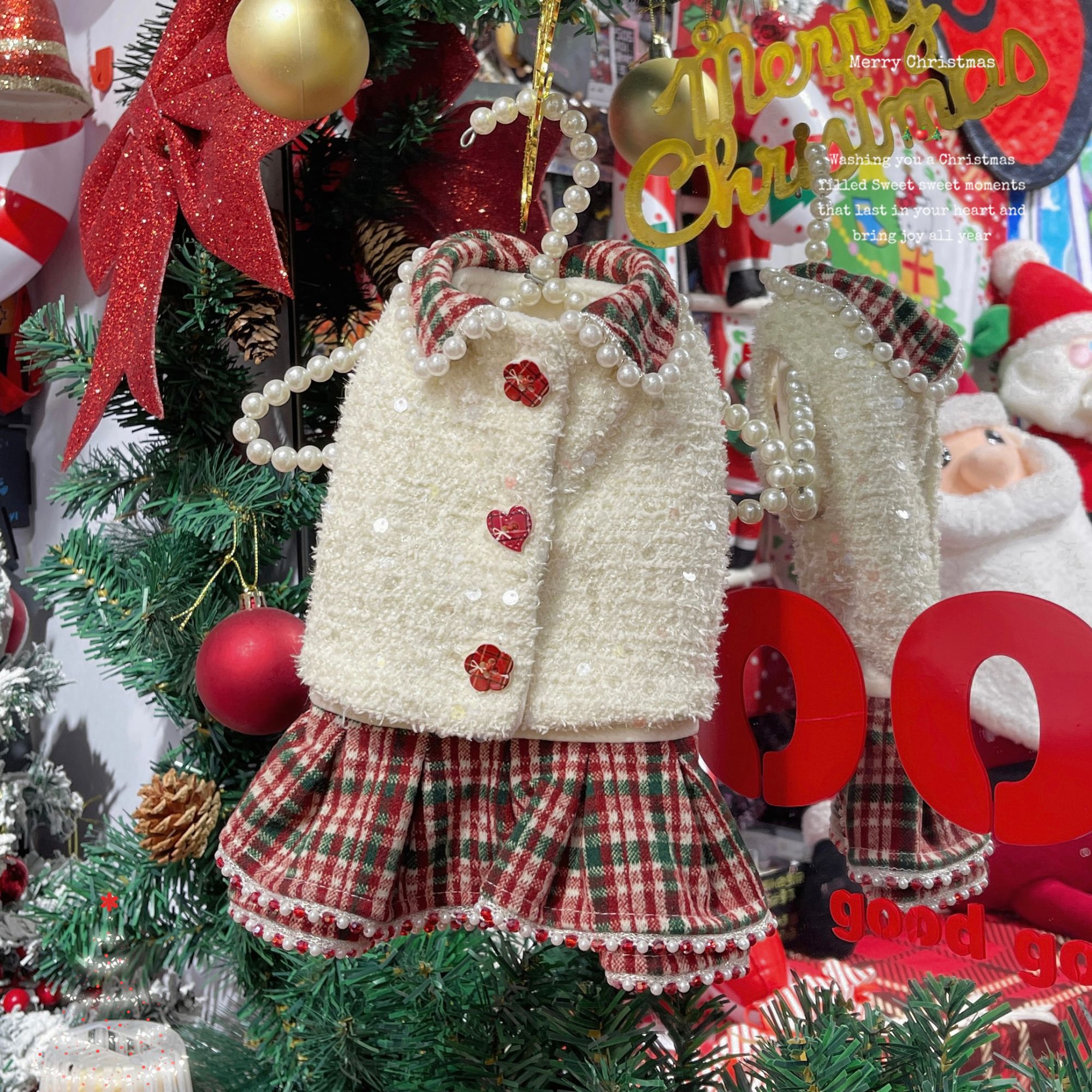 新年奇遇记狗狗新年加绒两件套秋冬香风外套背心裙【套装赠送发夹】