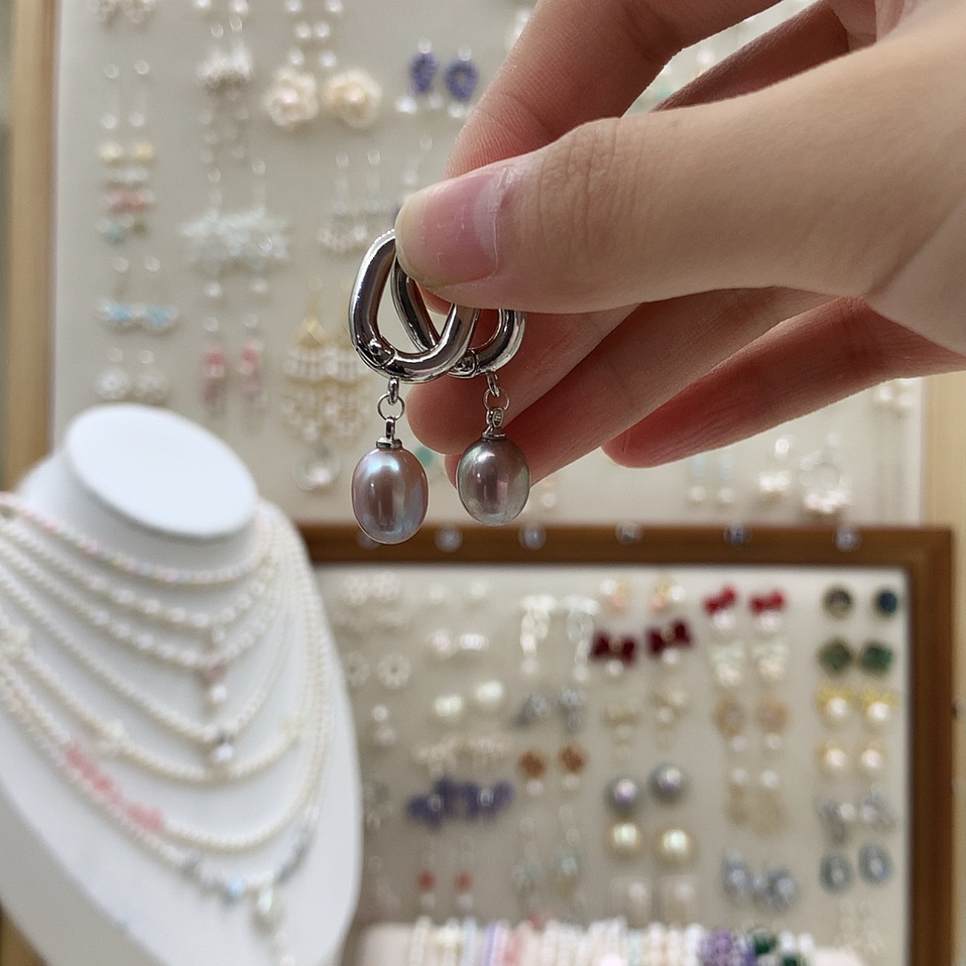 银S925镶嵌耳饰淡水珍珠