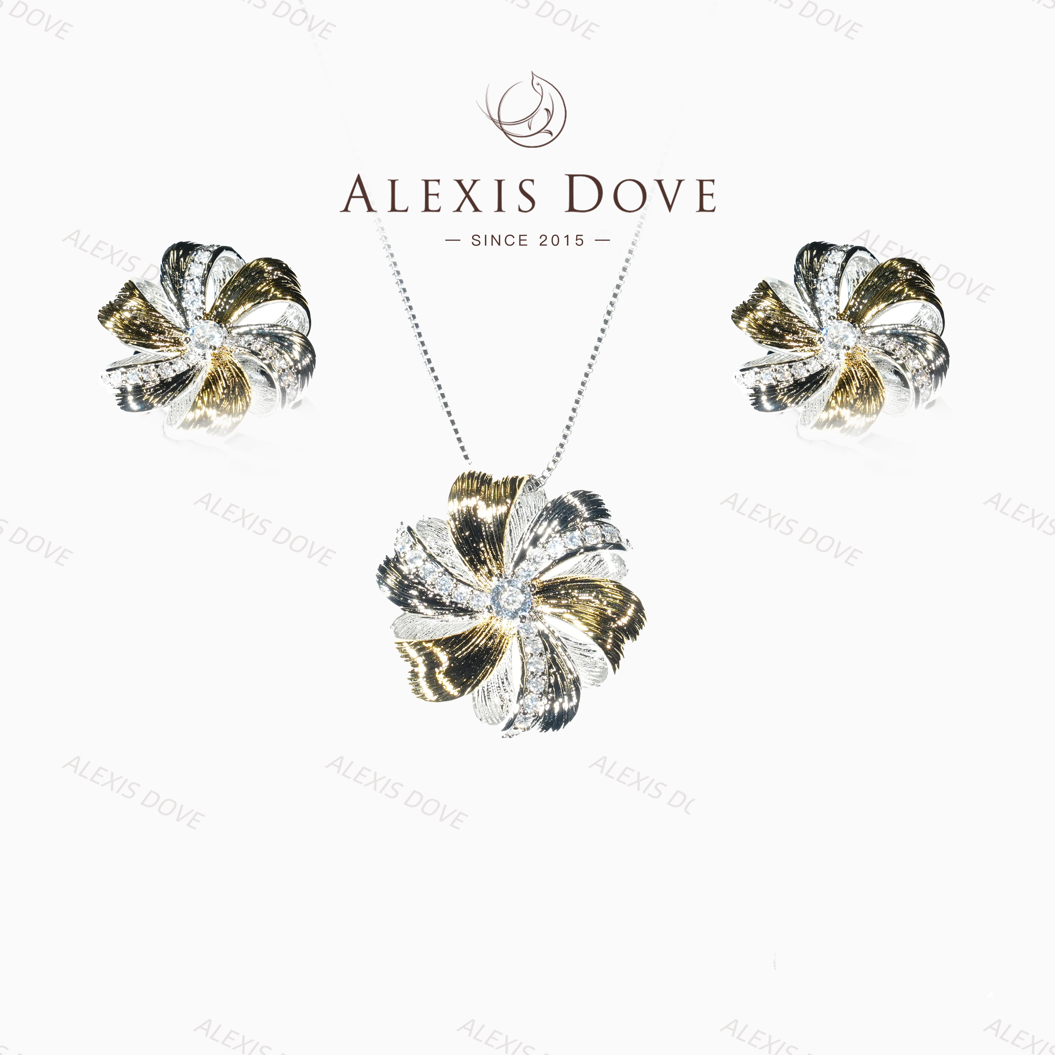 合金合成锆石项链 轻奢高级撞色编织套装