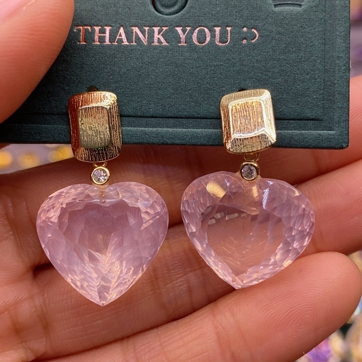 水晶耳饰银S925镶嵌天然水晶耳饰