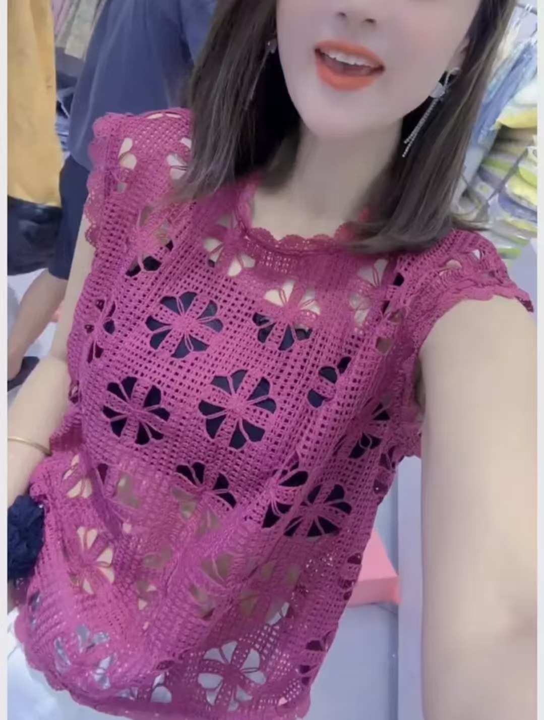 Miss huo 镂空无袖上衣 紫色 A  85228