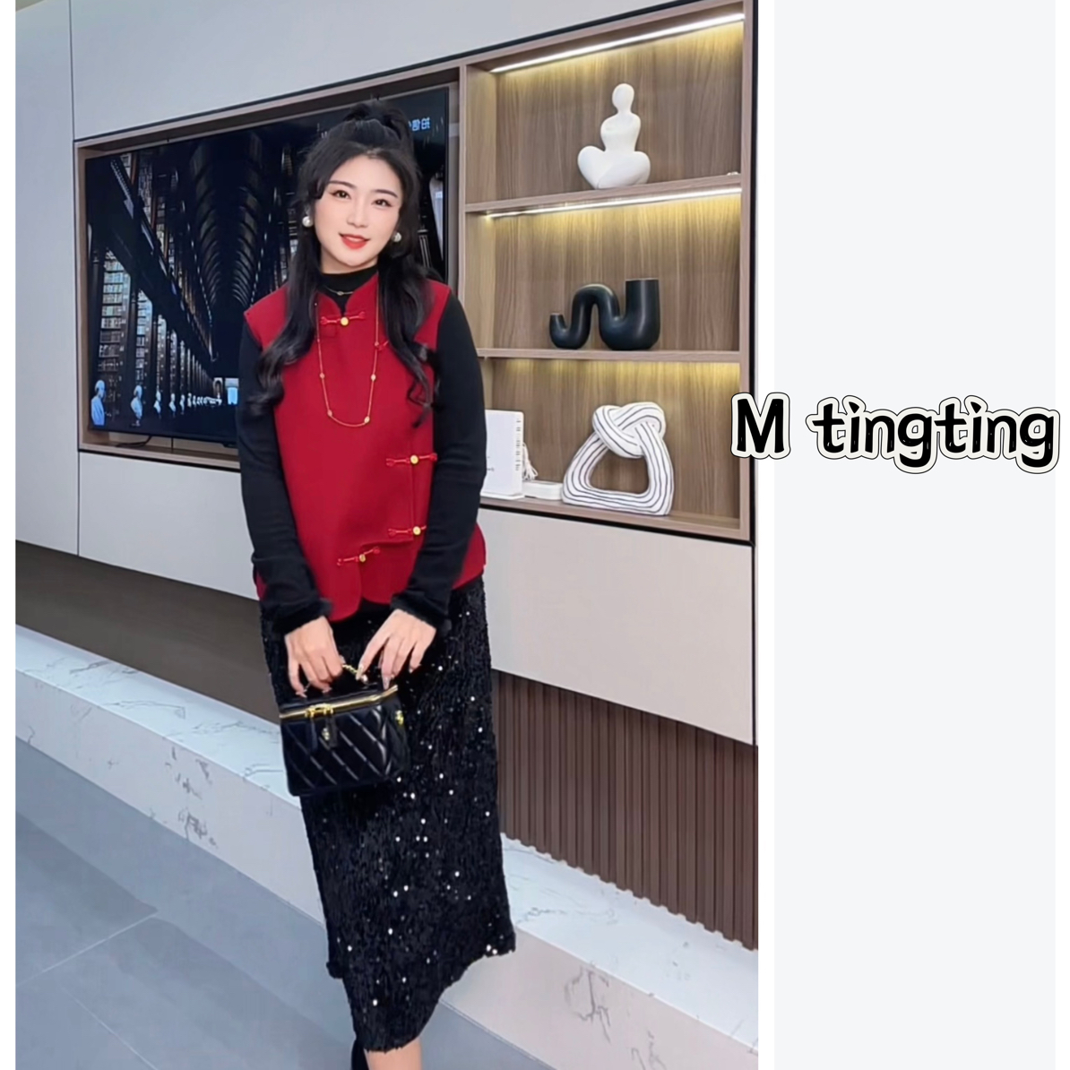 秋冬新中式国风盘扣马甲打底衫半身裙气质显瘦女装套装