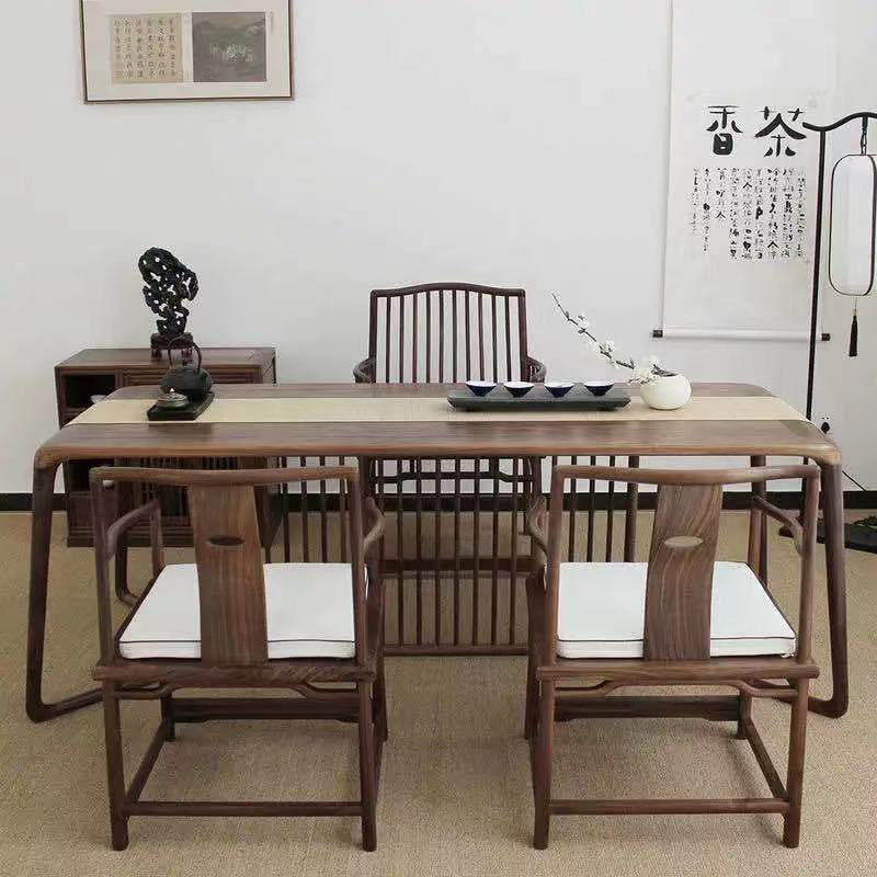新中式实木茶桌椅组合套装明式黑胡桃色办公宋式美学茶台家具家具