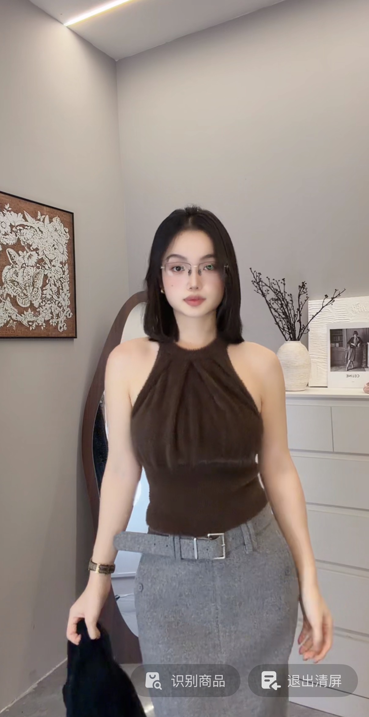 永茵|冬季水貂毛带胸垫设计师法式吊带背心挂脖