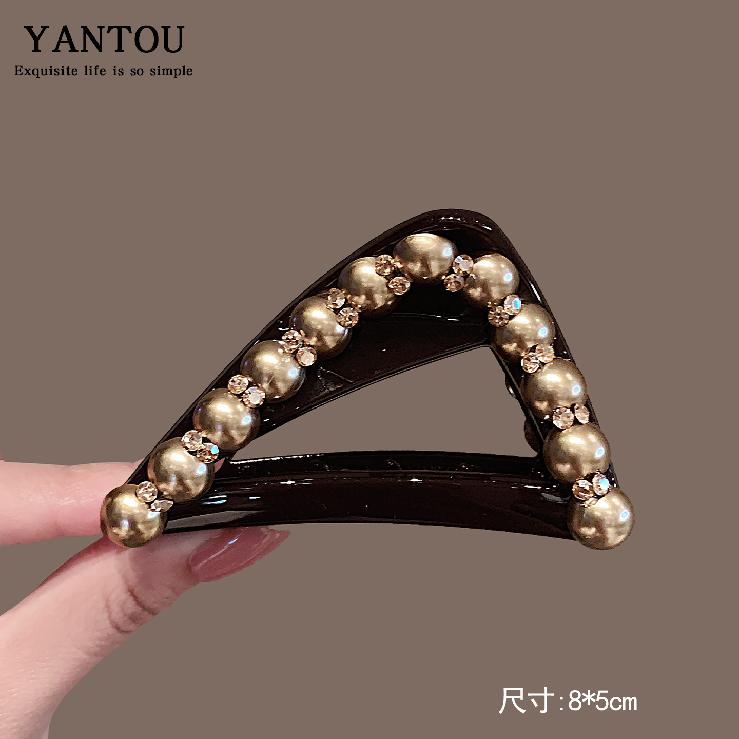 氛围感精致工艺珍珠璀璨立体高端抓夹气质发抓鲨鱼夹LN-10666