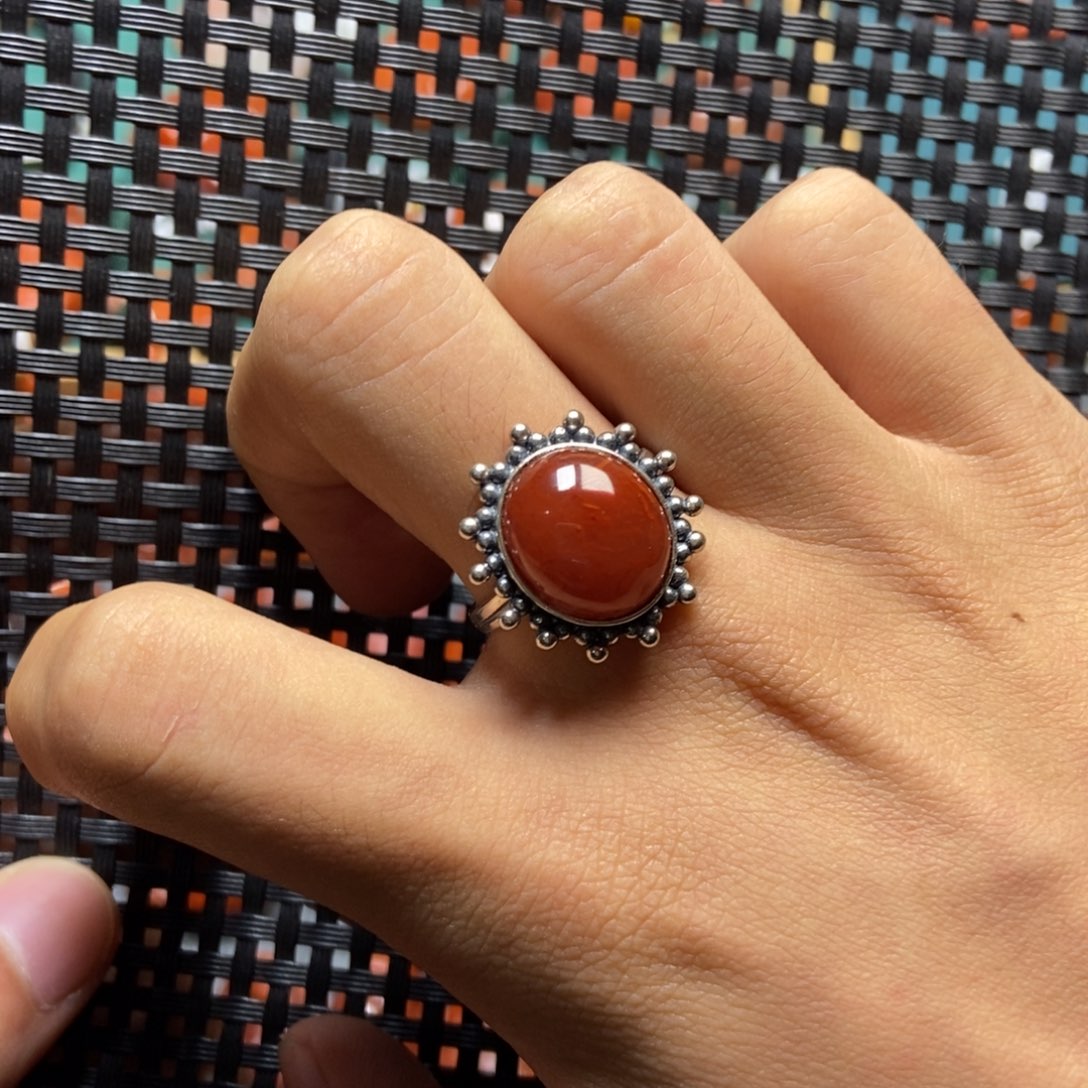 南红玛瑙银S925镶嵌戒指