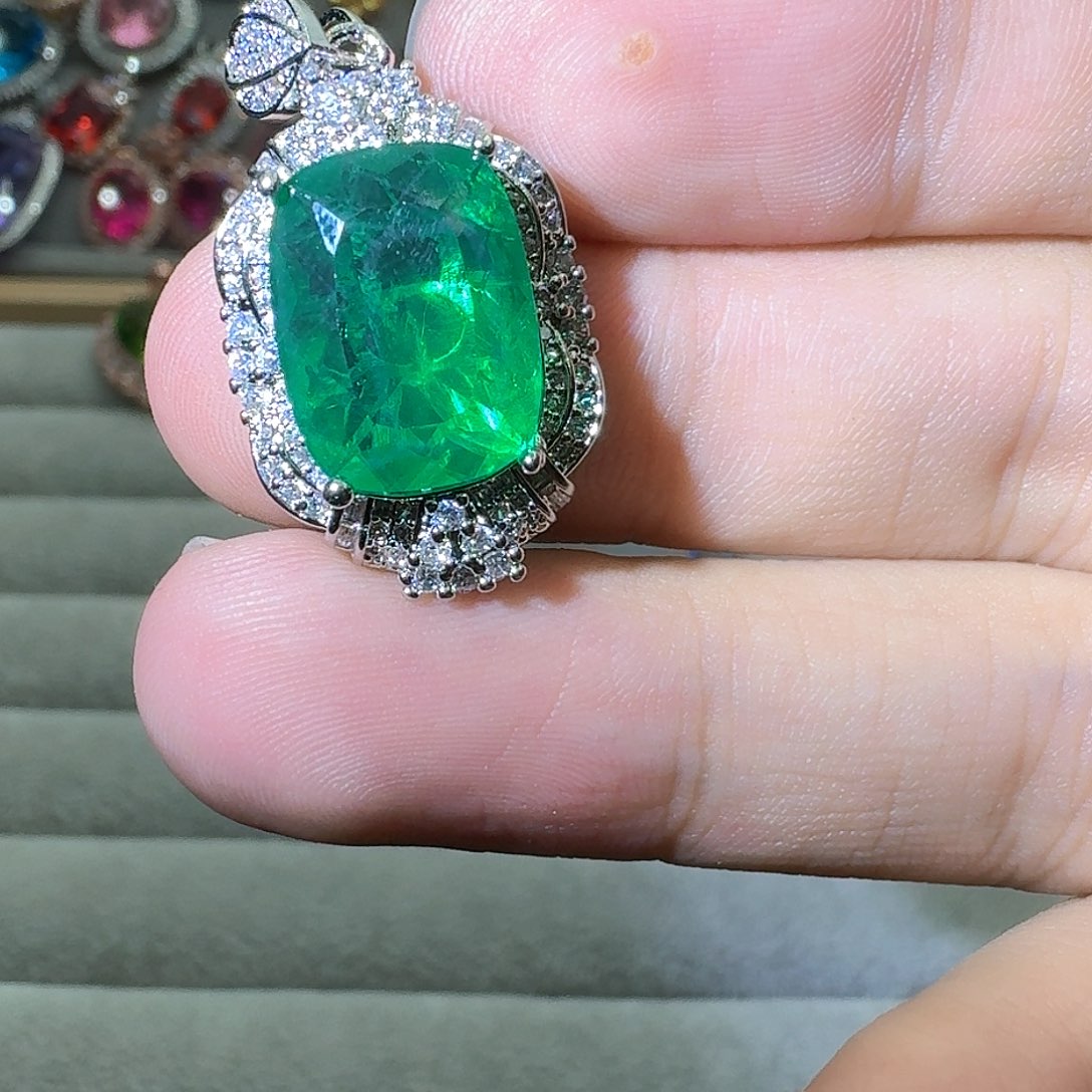 绿水晶戒指银S925镶嵌