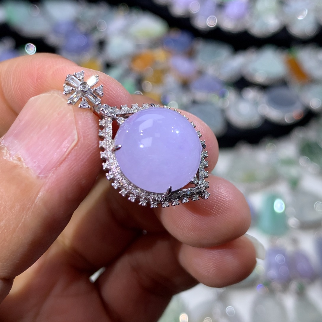 翡翠18K金镶嵌吊坠(不含链)