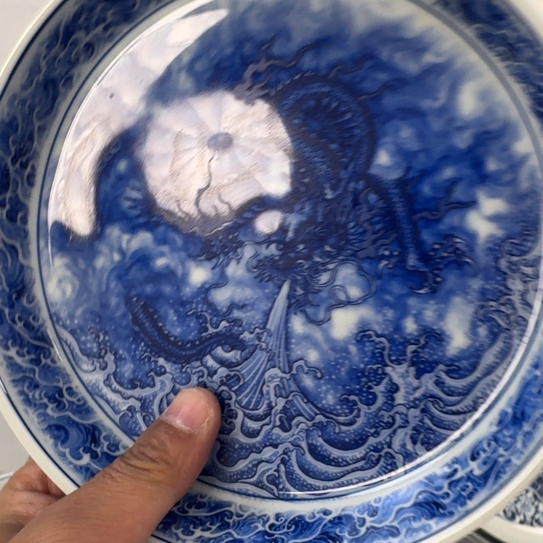 陶摆件青花龙吸水大壶承