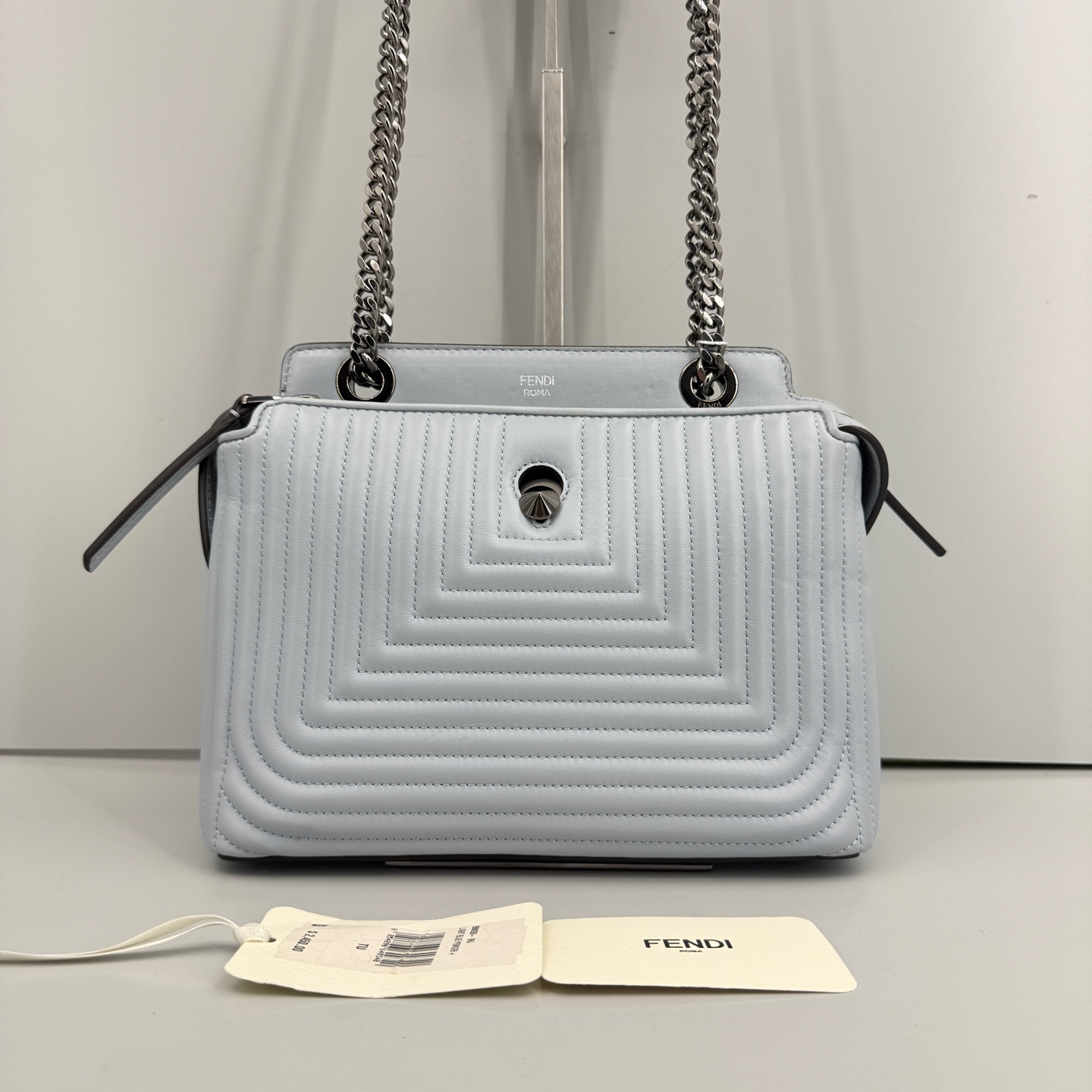 95新 FENDI/芬迪 优选/Dotcom雾霾蓝全皮链条包/23×16×11/Z112944