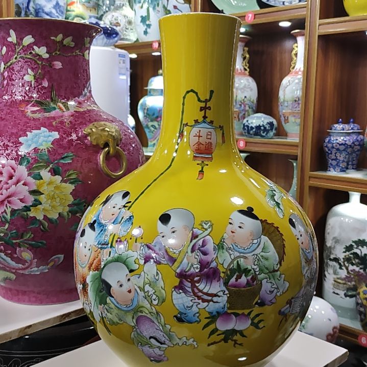 6***6瓷片景德镇陶瓷童子天球瓶