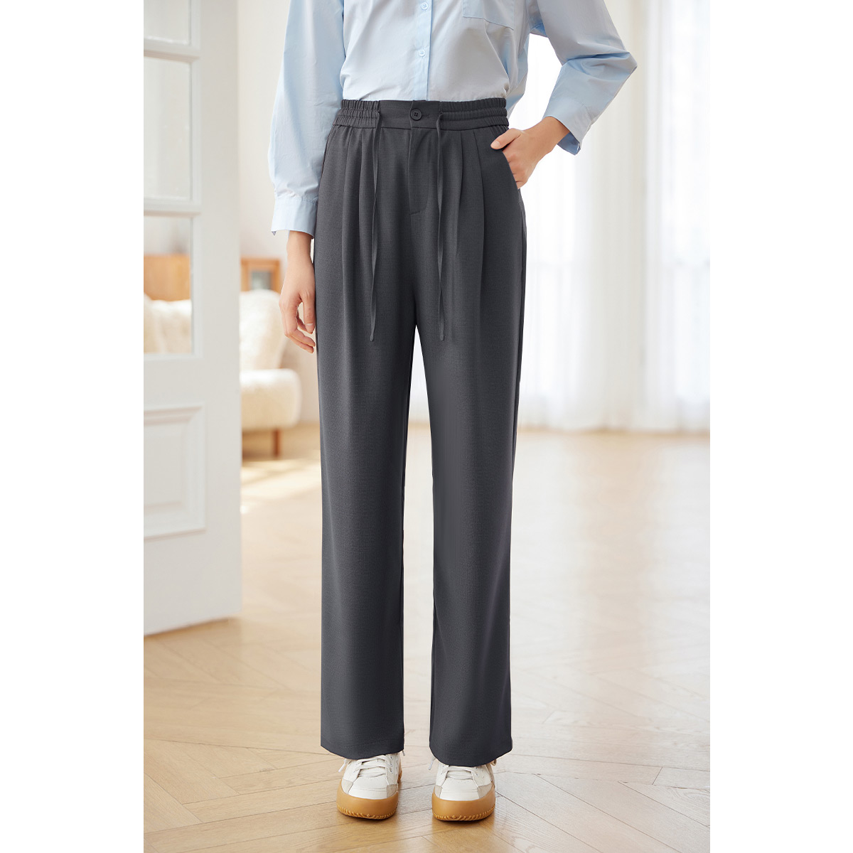 【达人专属】朗文斯汀时尚松紧腰直筒休闲裤LDMK32015117