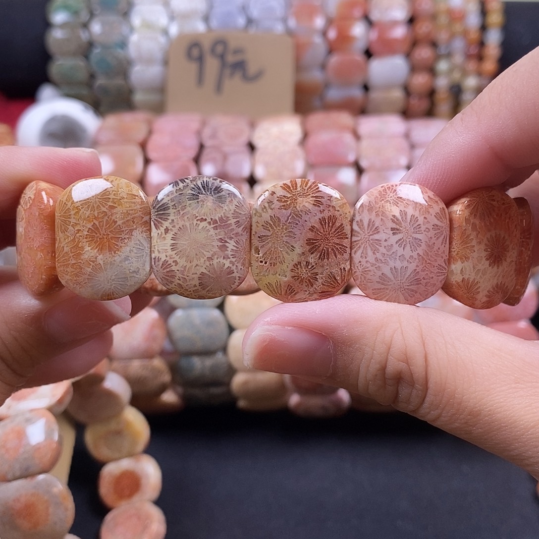 硅化珊瑚（珊瑚玉）未镶嵌手牌 彩花 5