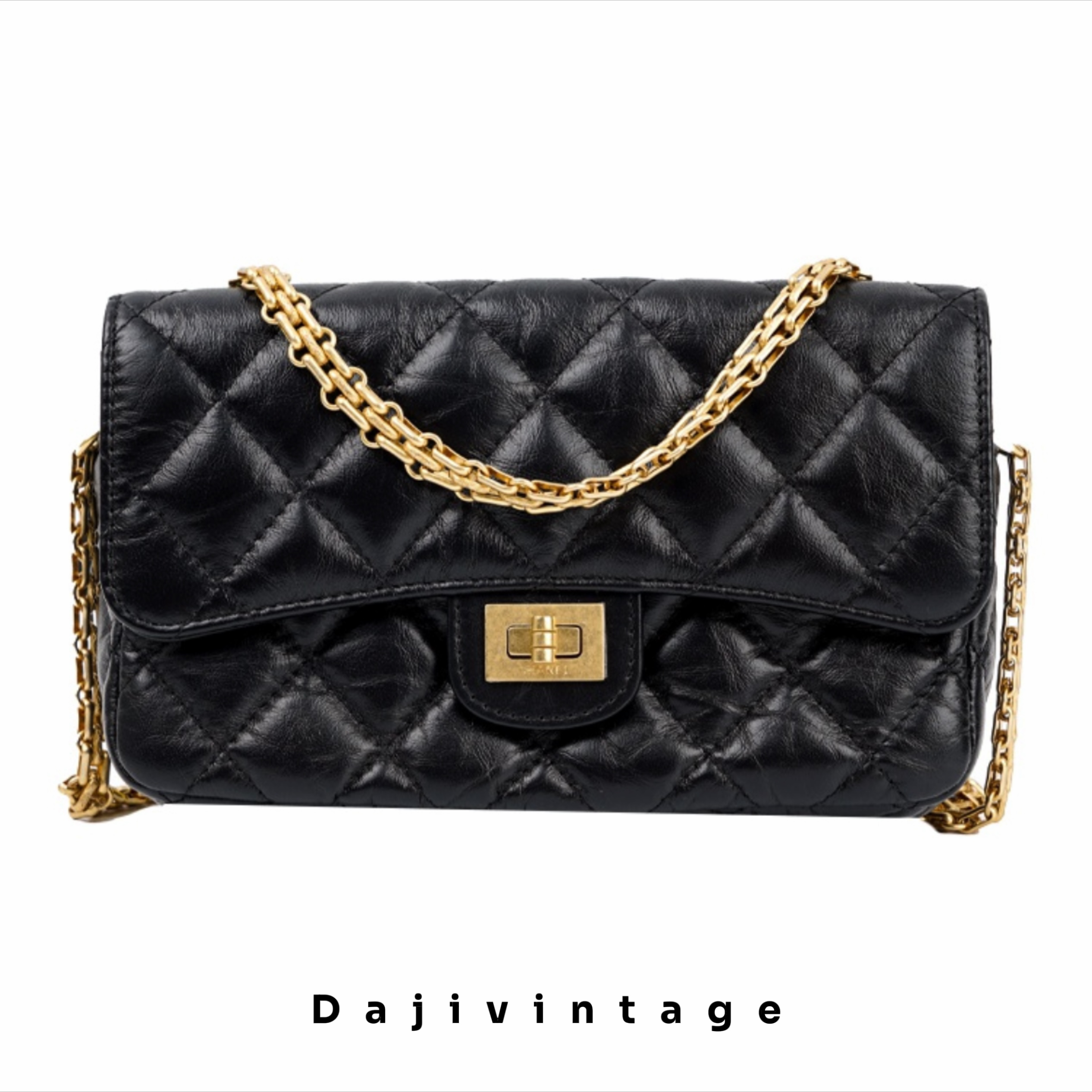 95新 Chanel/香奈儿 大吉中古/chanel黑金2.55miniwoc 手机斜挎包