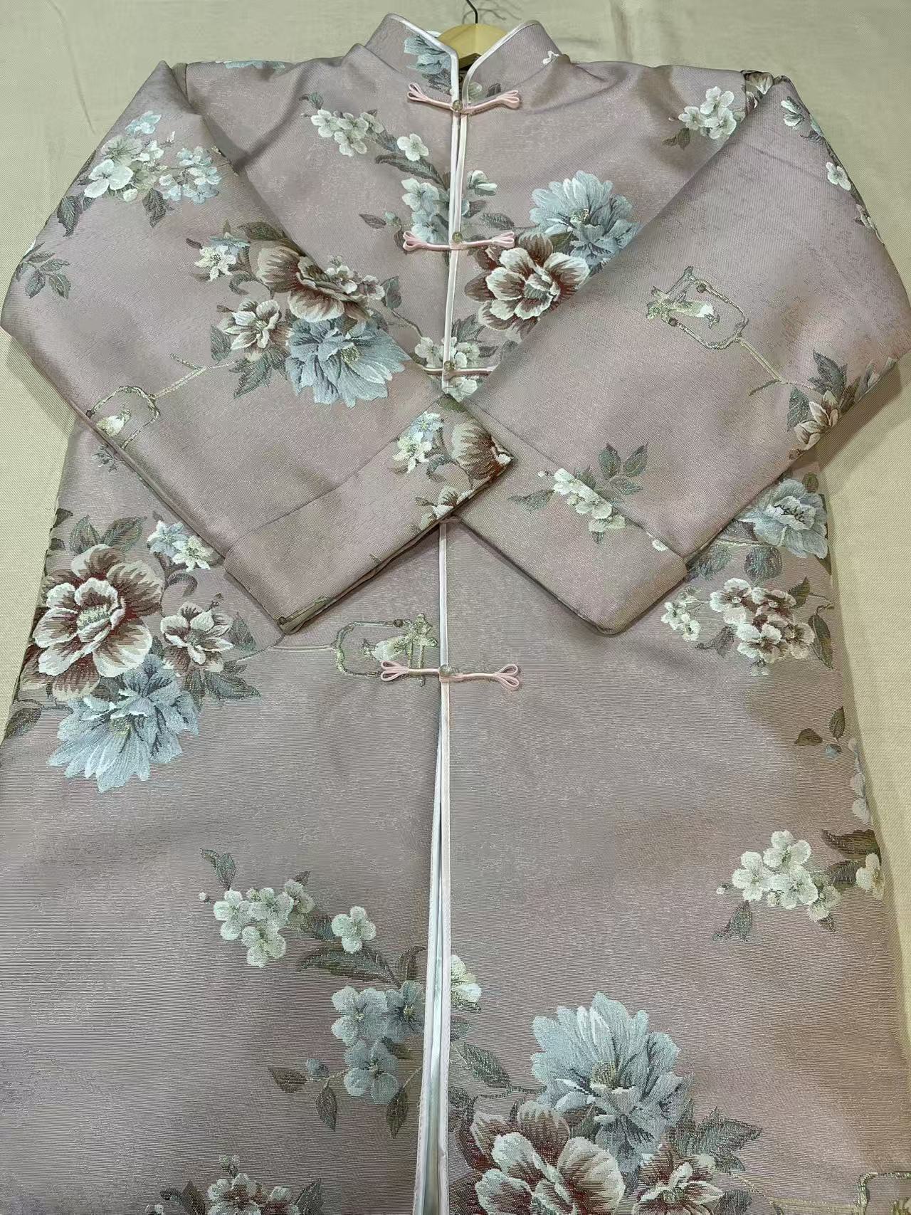 全套百年服七件套织锦花开富贵粉色款