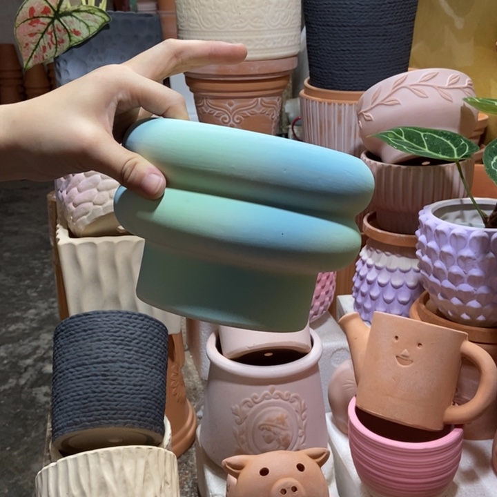 17×12炫彩绿甜甜圈 粗陶1个