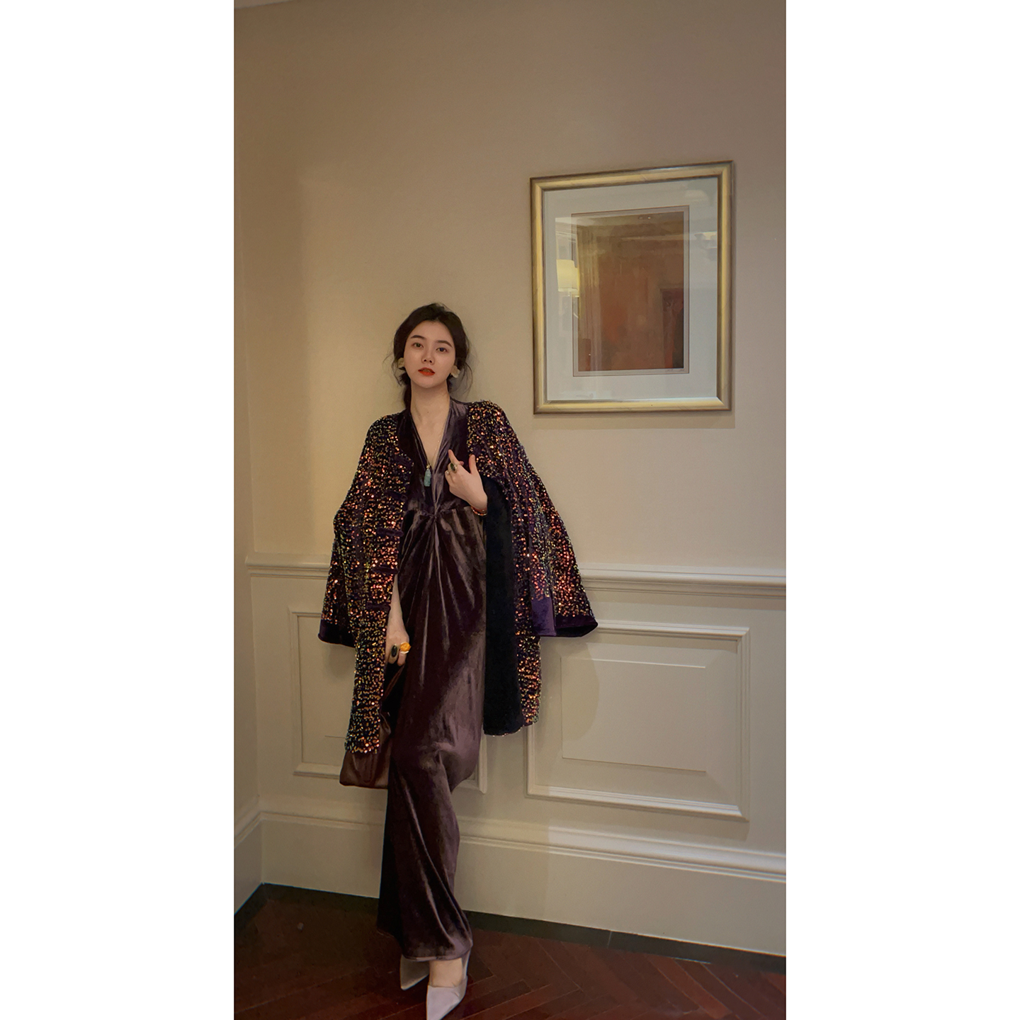 yanyan【墨尔本】重工珠片新中式丝绒外套棉服秋冬国风盘扣棉袄裙女