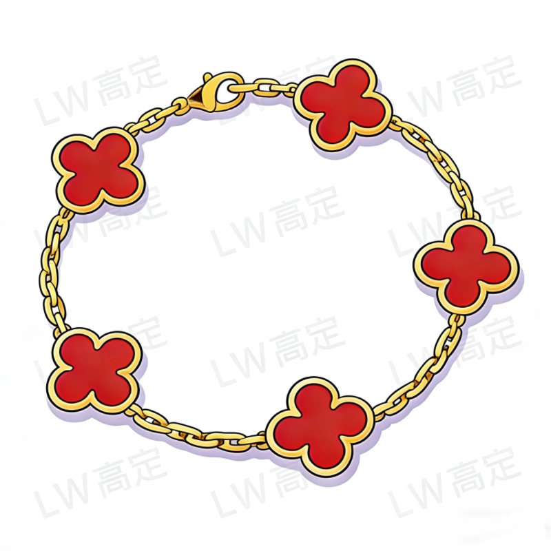 手链 手链 3.0镀18K金LW轻奢百搭四叶草五花手链高定法式CNC工艺
