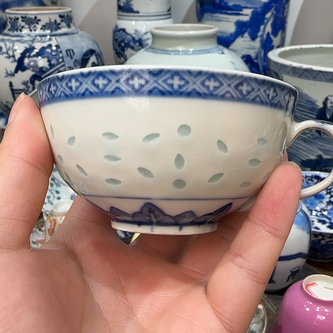 摆件玩玉青花玲珑咖啡杯