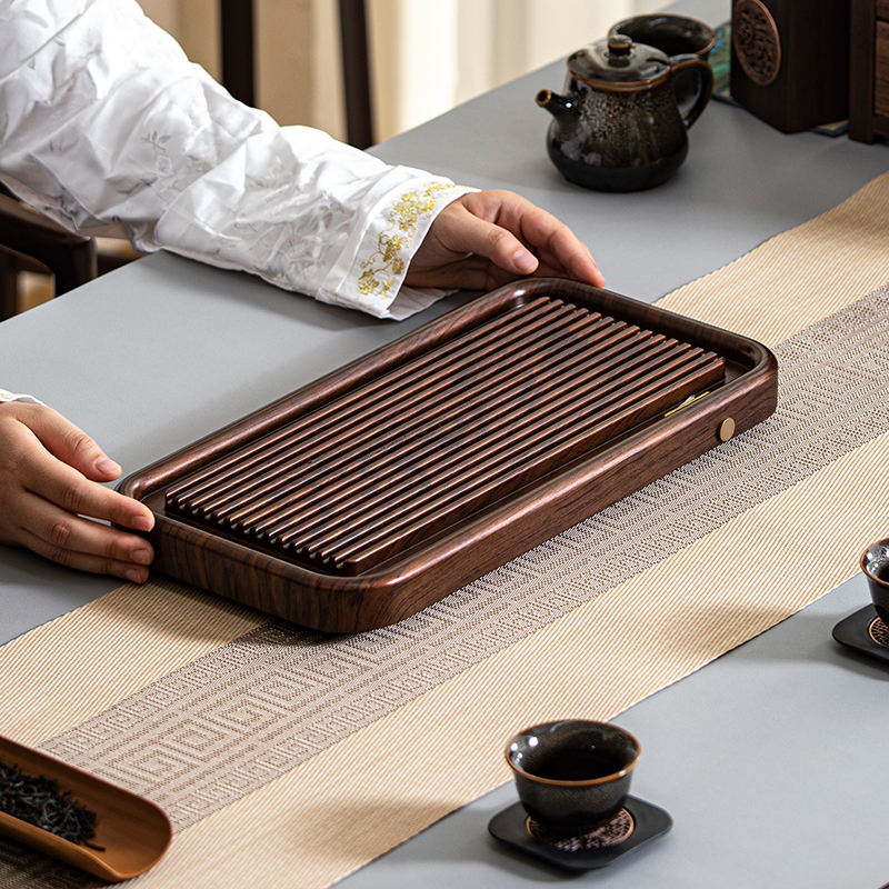 【直播专享】茶盘新款实木花梨色排水高端办公室茶托盘功夫茶具茶台
