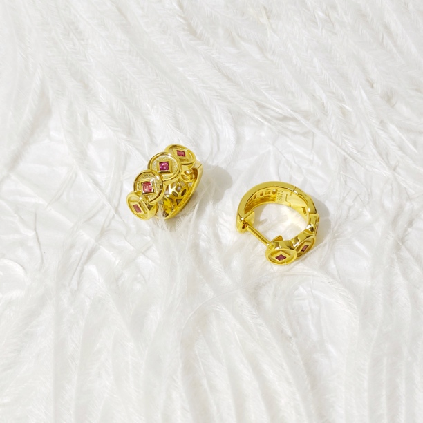 925银镶嵌天然红宝石新中式时尚气质耳坠耳环