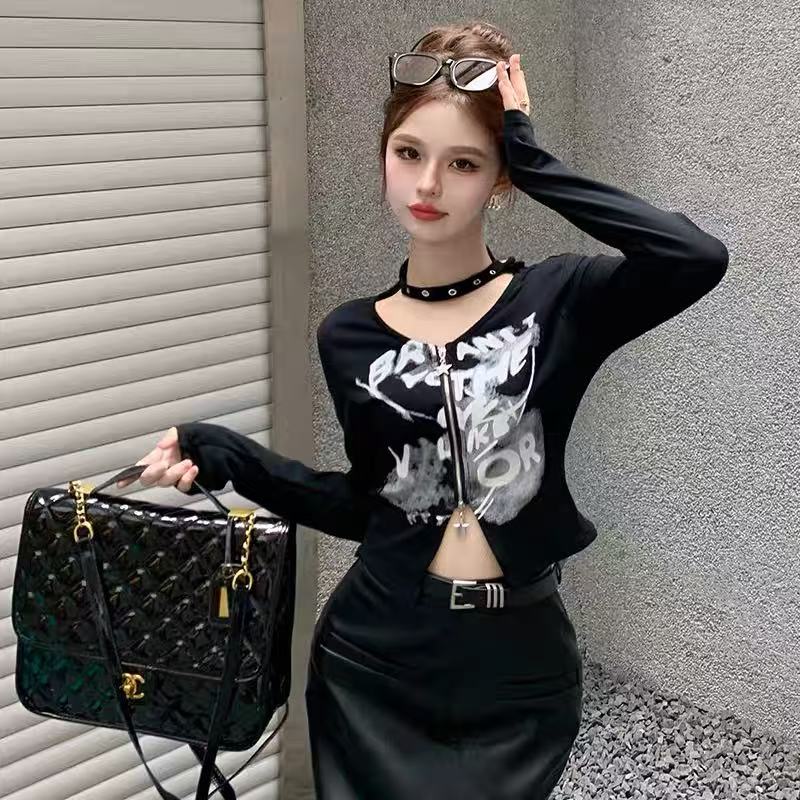(001-400)辣妹设计暗黑百搭上衣时尚气质轻奢重工短款红人上新