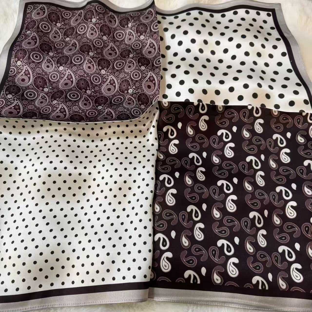 【双色腰果】定制款双面异色13.5姆米桑蚕丝素绉缎中方巾53x53cm