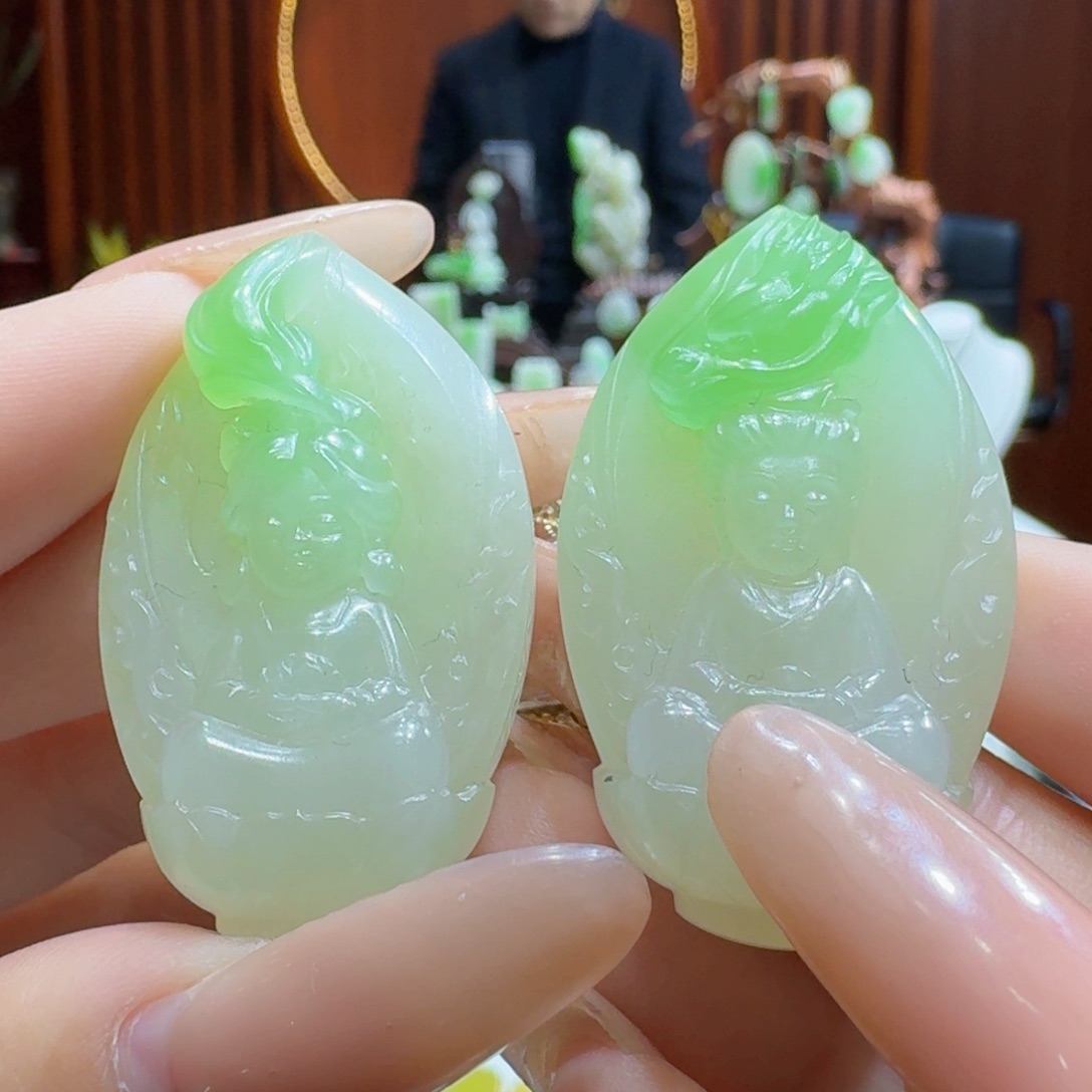和田玉翠青龙凤对牌未镶嵌