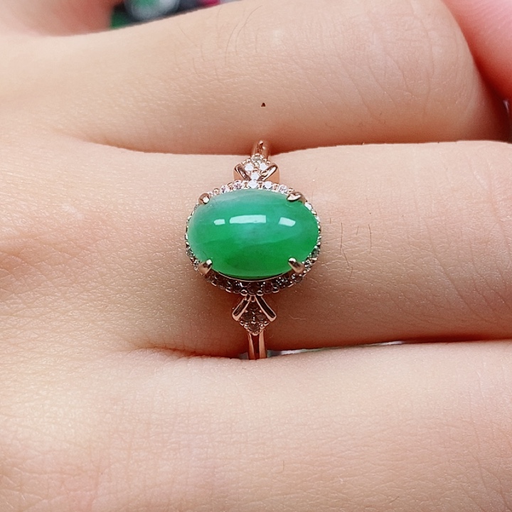 翡翠戒指银S925镶嵌戒指
