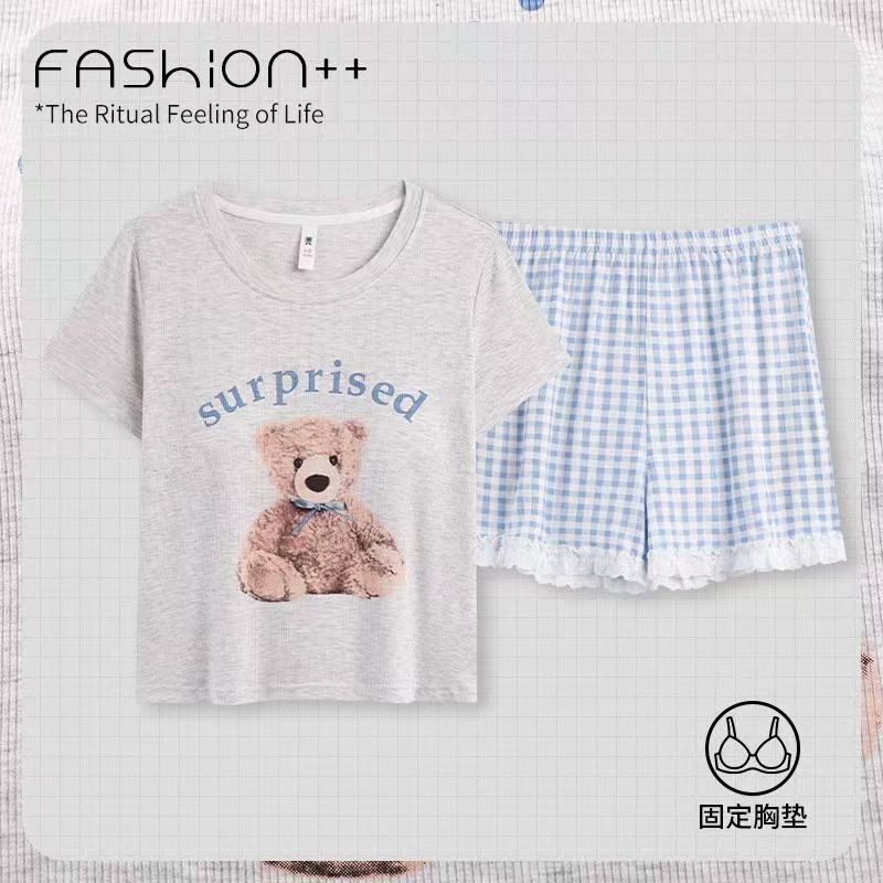 夏季2025年新款卡通印花睡衣休闲短袖套装舒适家居服短袖套装女