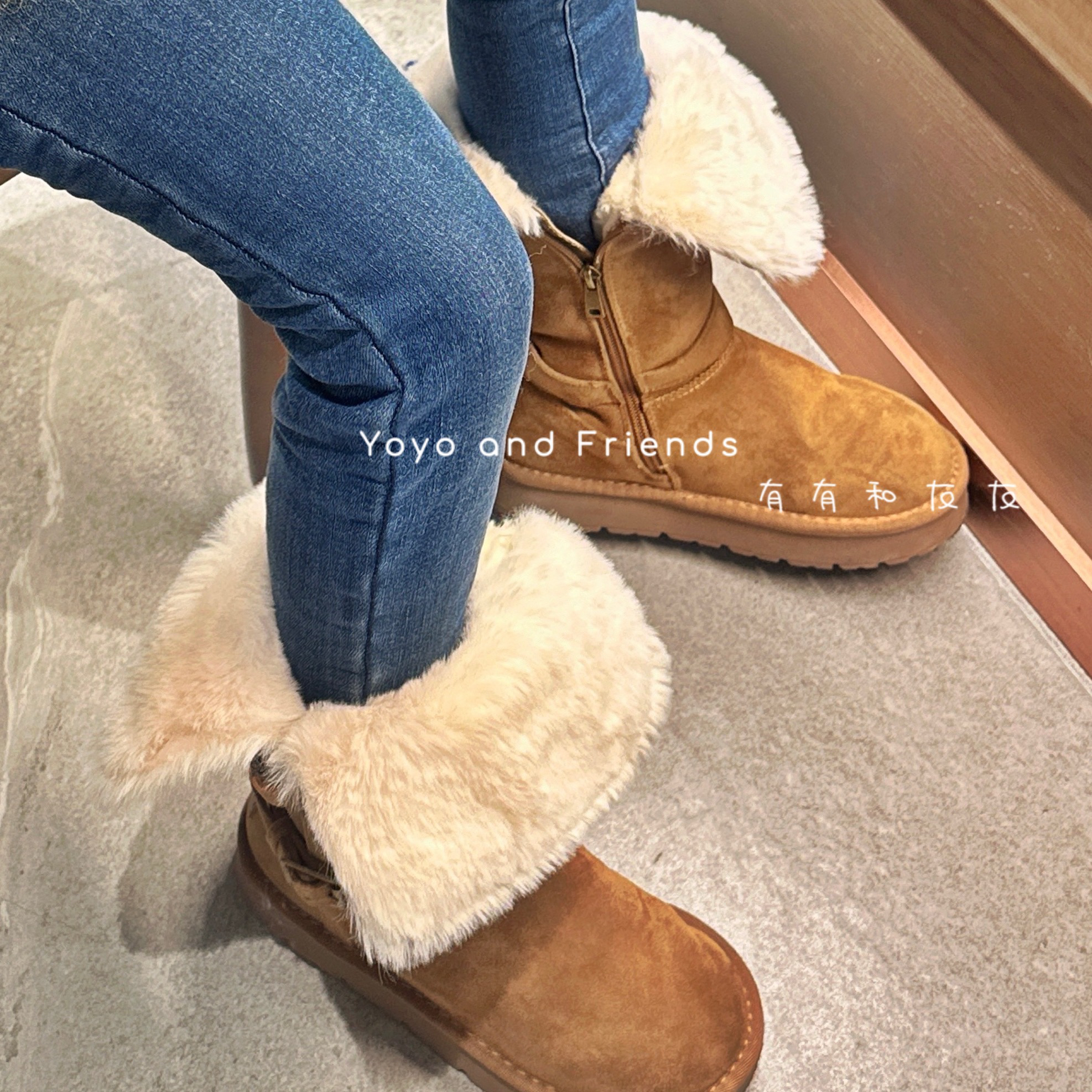 有有家·儿童高品质秋冬韩系百搭洋气双皮扣加绒加厚一体绒雪地靴