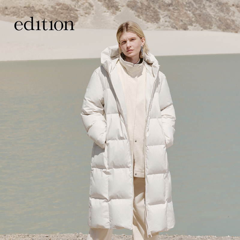 edition冬季好羽绒服女长款连帽鹅绒廓形外套羽绒#EBD3EINT01