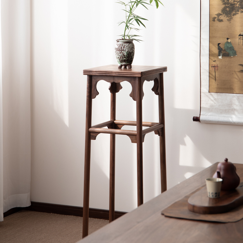 木笙记宋式美学花架宋徽宗听琴图花几新中式黑胡桃木简约实木架子